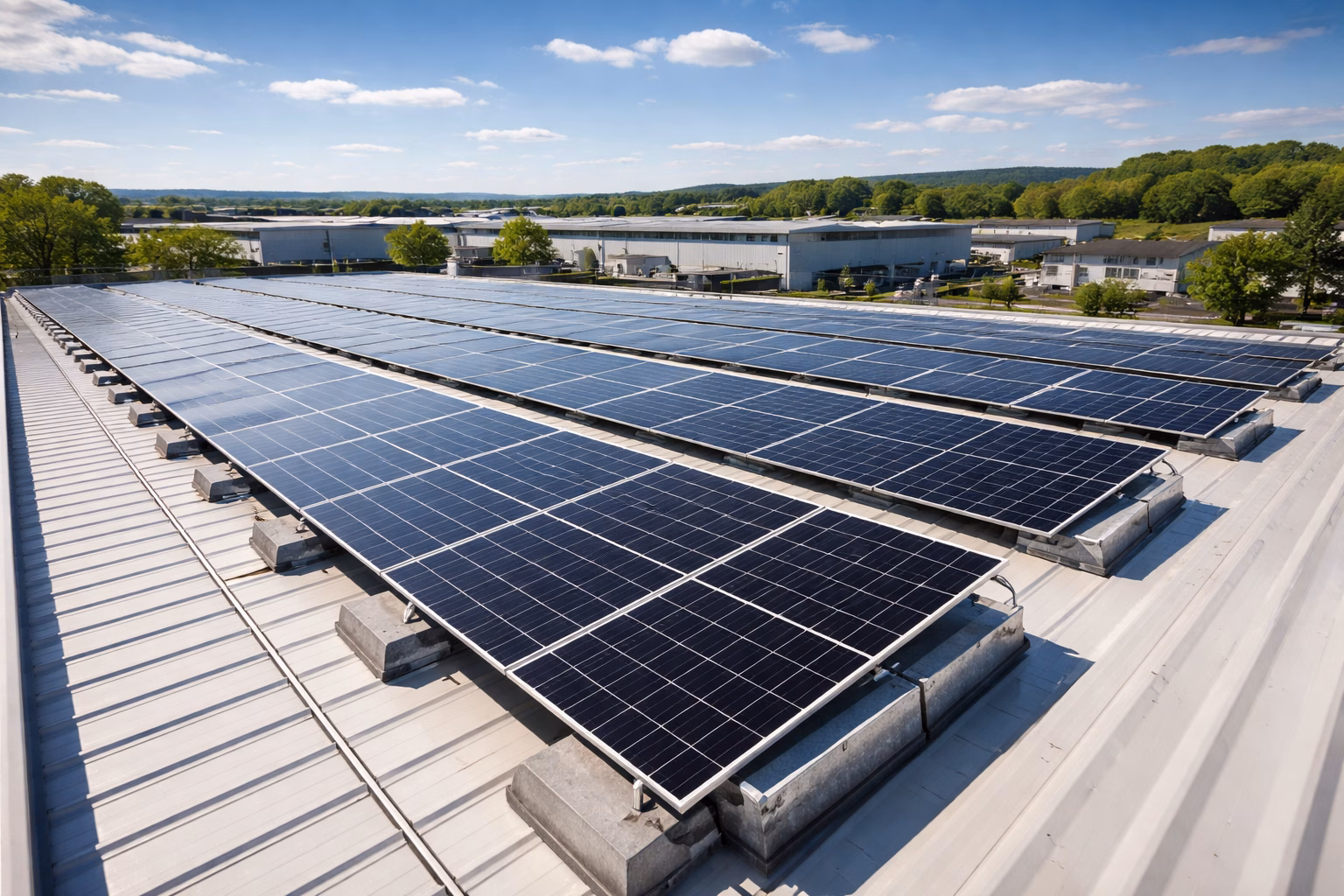 Solar panels on metal commercial roof | All Aspect Roofing and Solar Solutions