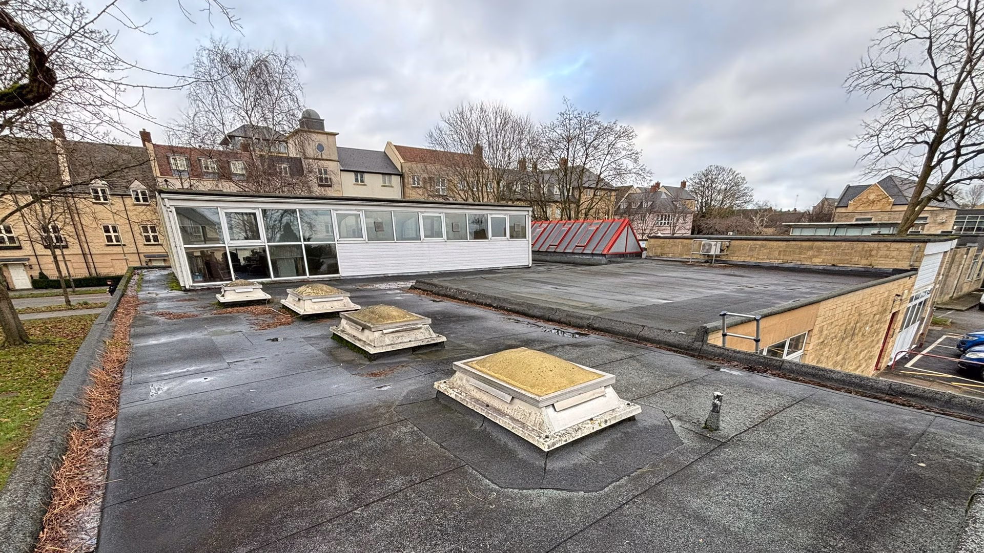 Whitney Library commercial roofing project before refurbishment.