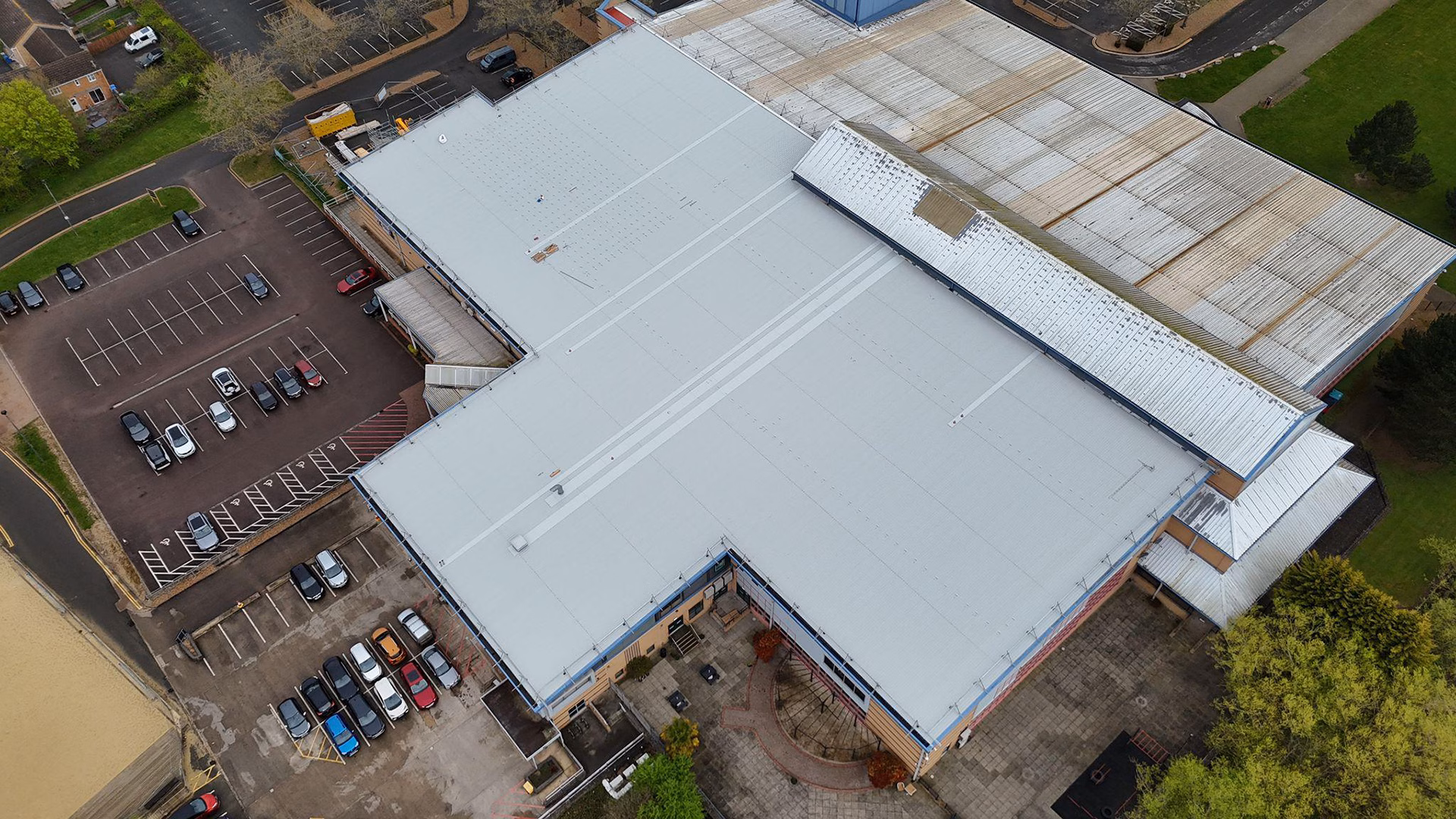 Bird's-eye view of refurbished roof for Kettering Leisure Village
